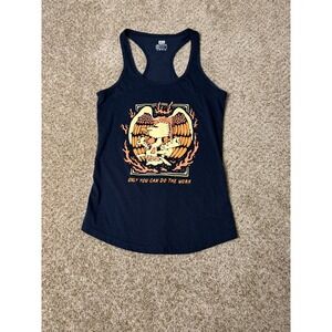 The Lift Box Womens Racerback Tank Top Navy Blue Graphic Eagle Skull Gym Size M
